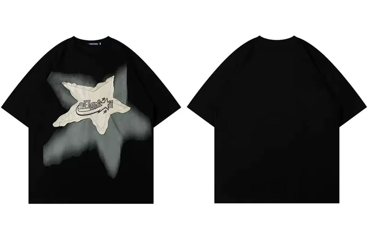 Summer T Shirts Star Splicing Harajuku Streetwear Tees Man Woman 2024 Fashion Casual Loose Cotton Hip Hop Y2K T-Shirt Tops