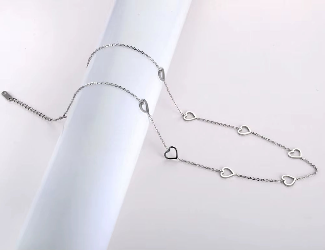 Trendy Titanium Stainless Steel CZ Crystal Love Heart Choker Necklaces for Women Girls Chic Charm Pendant Necklace N19202