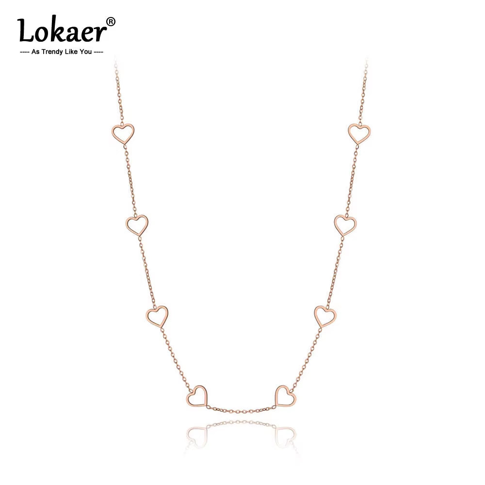 Trendy Titanium Stainless Steel CZ Crystal Love Heart Choker Necklaces for Women Girls Chic Charm Pendant Necklace N19202