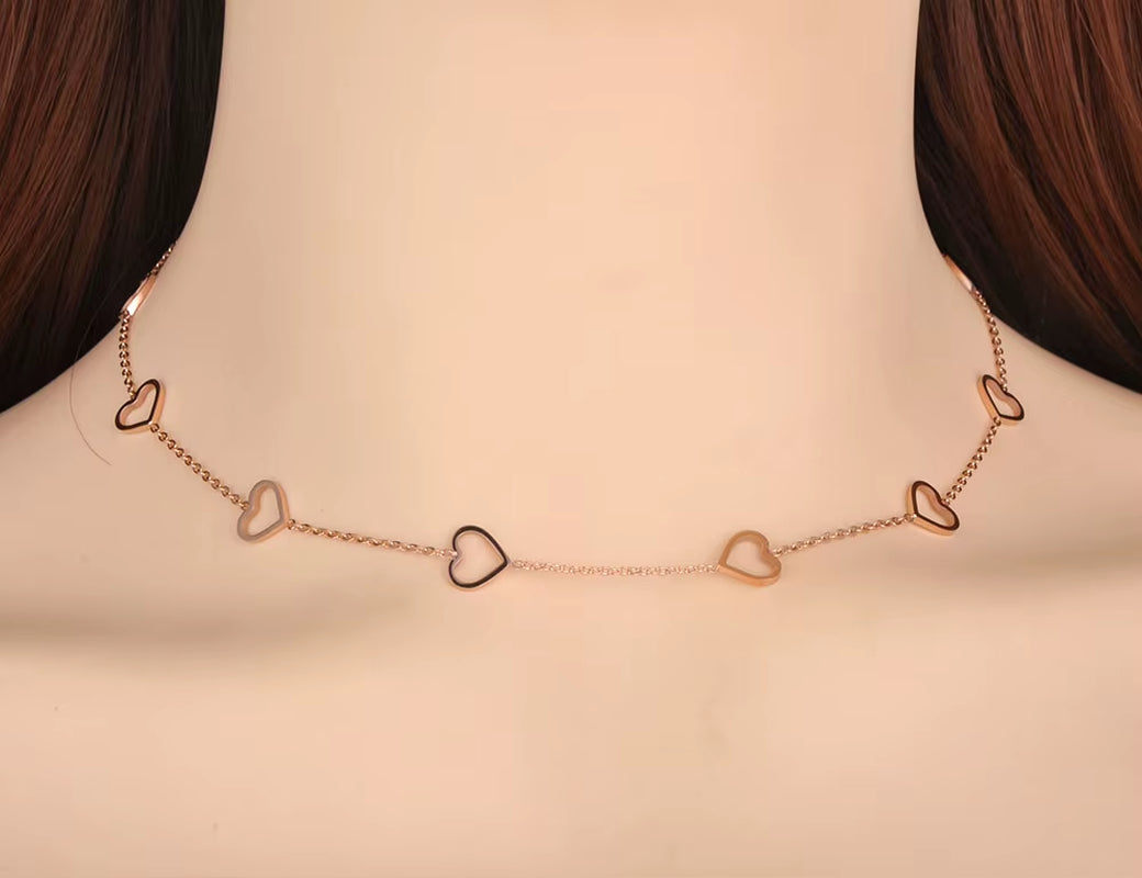 Trendy Titanium Stainless Steel CZ Crystal Love Heart Choker Necklaces for Women Girls Chic Charm Pendant Necklace N19202