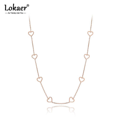 Trendy Titanium Stainless Steel CZ Crystal Love Heart Choker Necklaces for Women Girls Chic Charm Pendant Necklace N19202