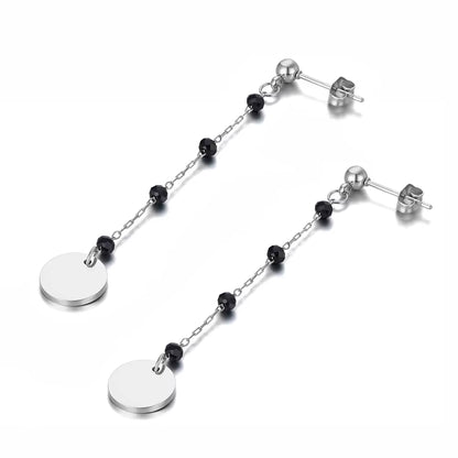 Trendy Titanium Stainless Steel Black CZ Crystal Disc Dangle Earrings for Women Trendy Rhinestone Party Jewelry E21073