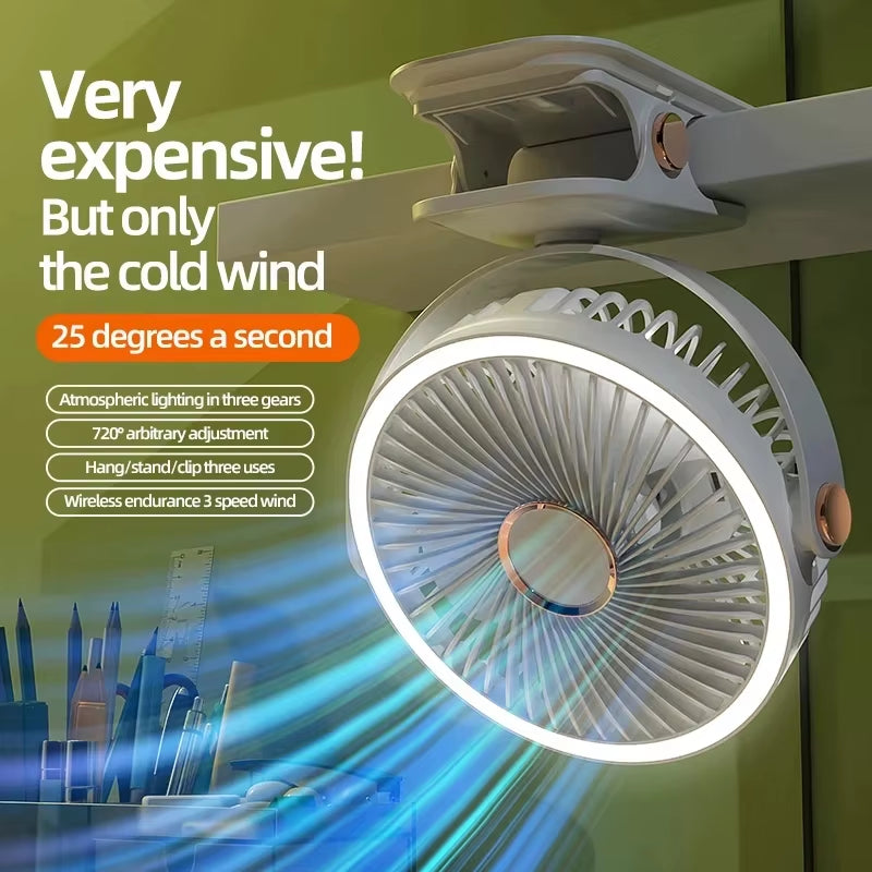 Xiaomi 8000Mah Clip-On Fan 3 Speed Quiet Rechargeable Desktop Portable Air Circulator Wireless Fan with LED Light Camping Home