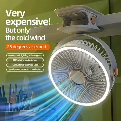 Xiaomi 8000Mah Clip-On Fan 3 Speed Quiet Rechargeable Desktop Portable Air Circulator Wireless Fan with LED Light Camping Home