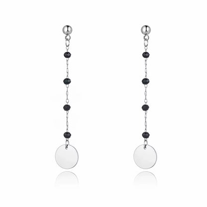 Trendy Titanium Stainless Steel Black CZ Crystal Disc Dangle Earrings for Women Trendy Rhinestone Party Jewelry E21073