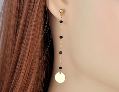 Trendy Titanium Stainless Steel Black CZ Crystal Disc Dangle Earrings for Women Trendy Rhinestone Party Jewelry E21073