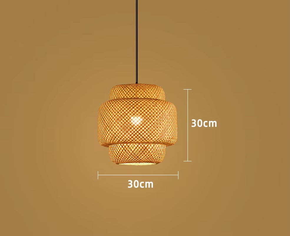 Bamboo Lantern 30Cm Pendant Lamp Natural Rattan Wicker E27 LED Chandeliers Hand-Woven Lampshades Lighting Fixture Hanging Light