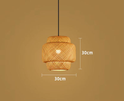 Bamboo Lantern 30Cm Pendant Lamp Natural Rattan Wicker E27 LED Chandeliers Hand-Woven Lampshades Lighting Fixture Hanging Light
