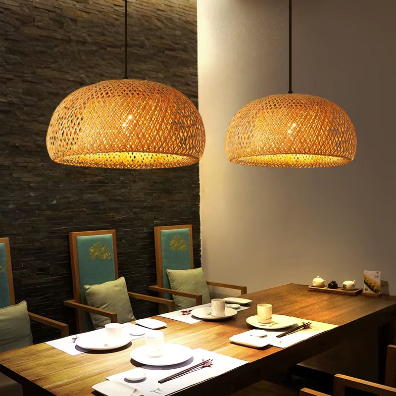 Bamboo Lantern 30Cm Pendant Lamp Natural Rattan Wicker E27 LED Chandeliers Hand-Woven Lampshades Lighting Fixture Hanging Light